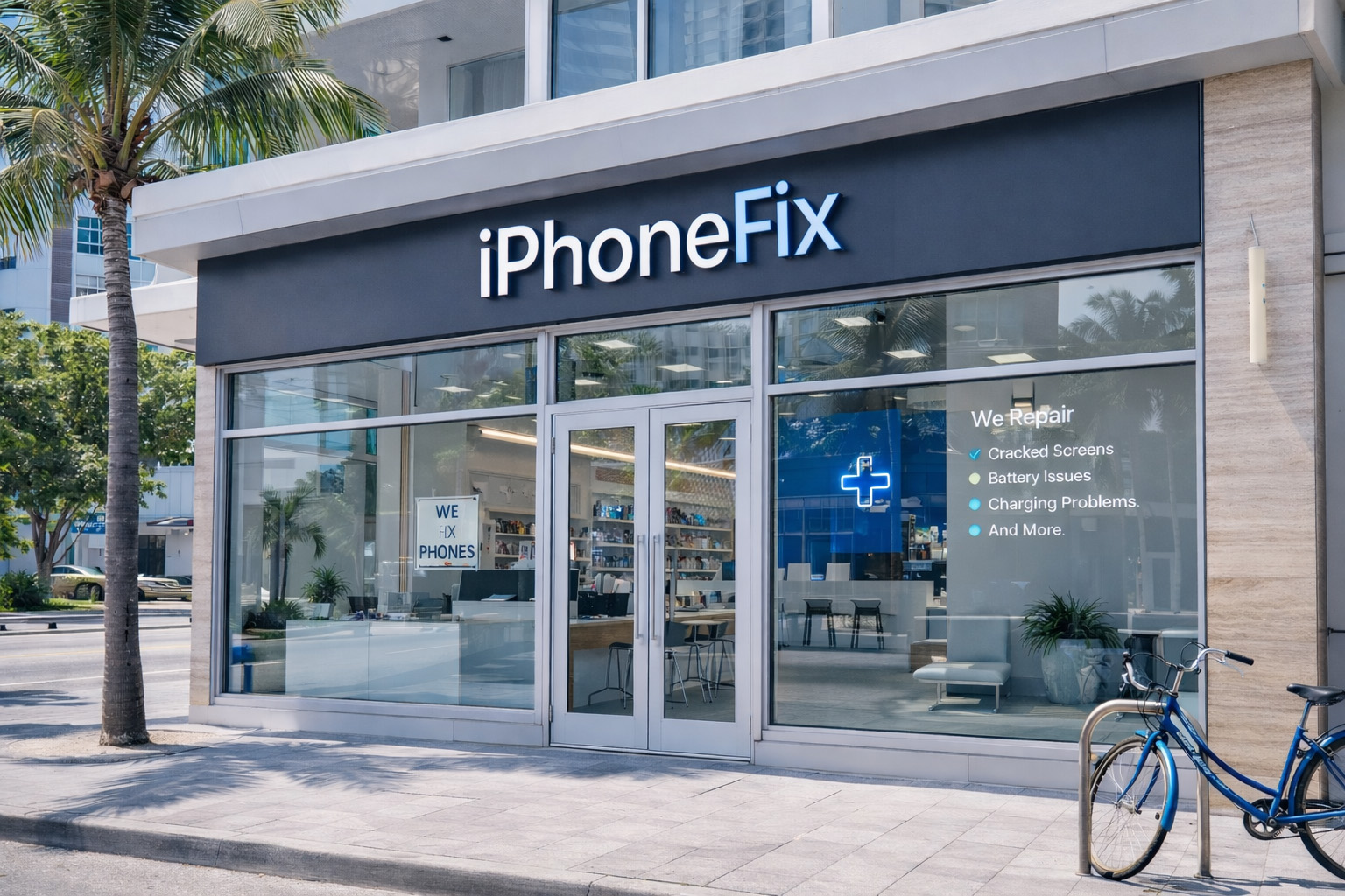 Modern iPhone repair shop storefront in Miami FL – iPhoneFix professional repair location